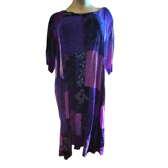 Purple Patchwork Dress Caftan Beach Coverup Trapeze Boho Woman's 3X Plus LH8142 - Picture 6 of 10